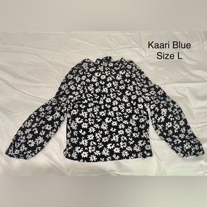 Kaari Blue Black and White Floral Top Women’s Size Large Blouse